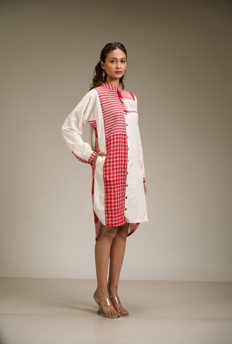 Kiran Dress cotton,gamcha dress by 145 East in red, white for women Worldwide