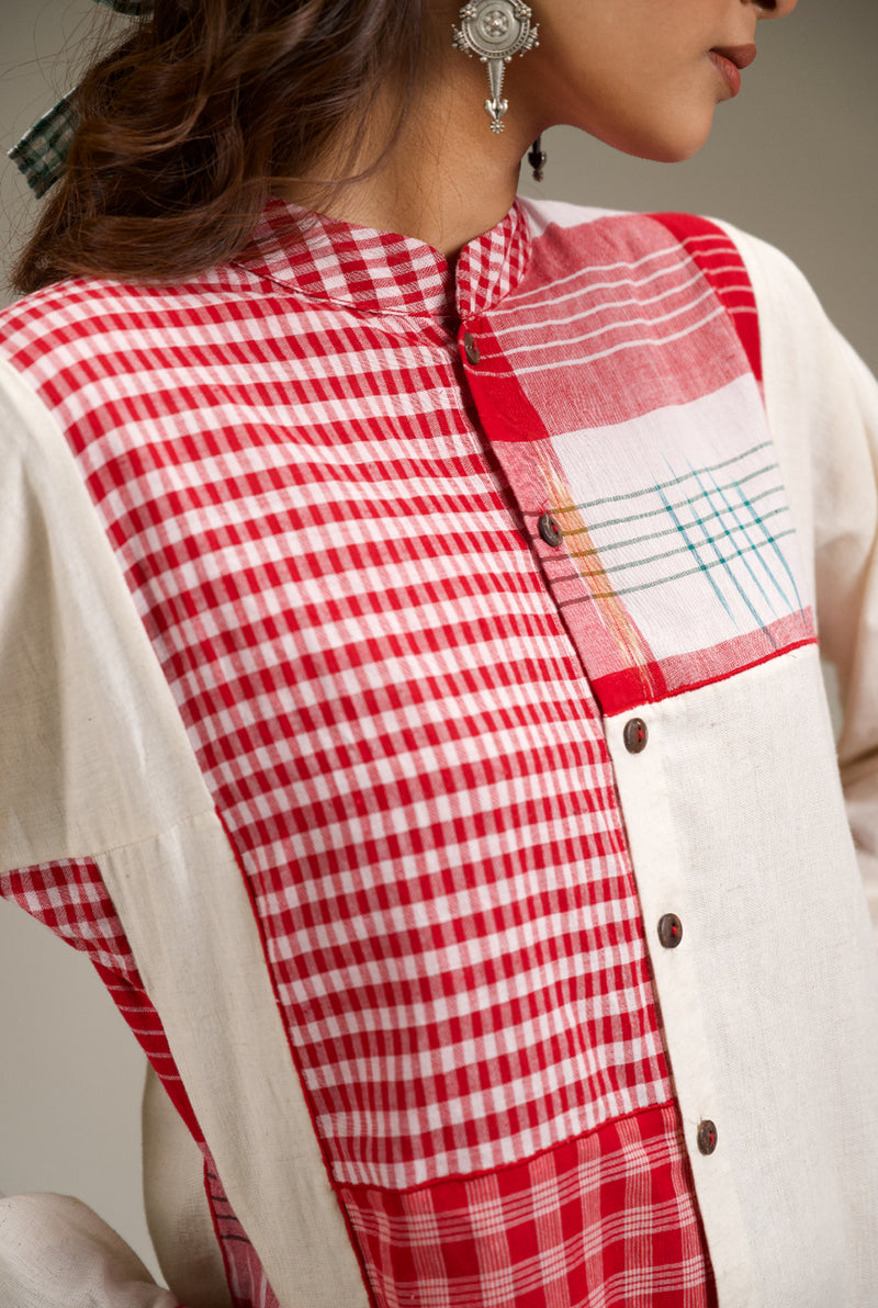 Kiran Dress cotton,gamcha dress by 145 East in red, white for women Worldwide