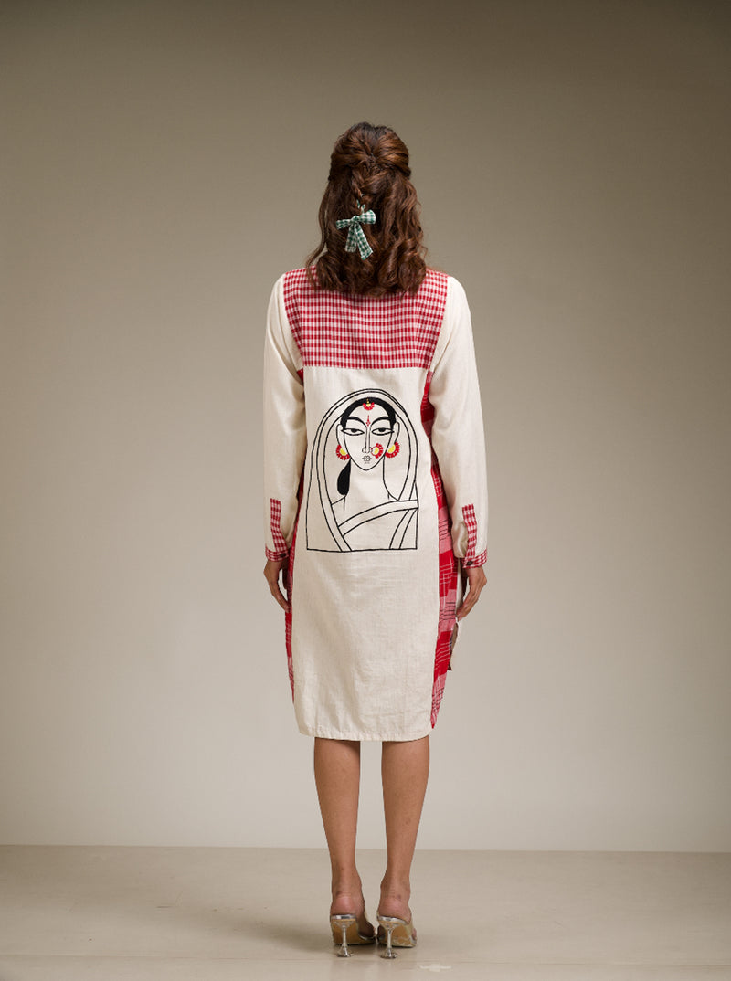 Kiran Dress cotton,gamcha dress by 145 East in red, white for women Worldwide