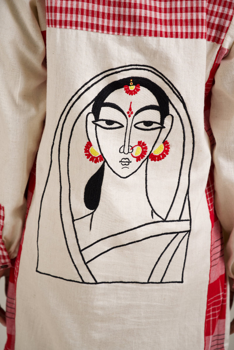 Kiran Dress cotton,gamcha dress by 145 East in red, white for women Worldwide