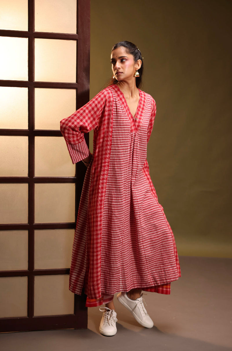 Reverie Kurta + Palazzo (Set) gamcha co-ord set by 145 East in red for women Worldwide