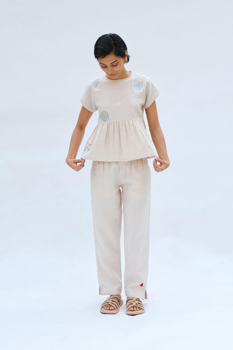 Sea Soul Linen Top by SUI in white color for women Worldwide
