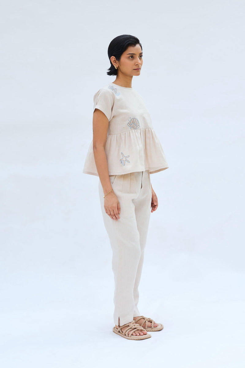 Sea Soul Linen Top by SUI in white color for women Worldwide