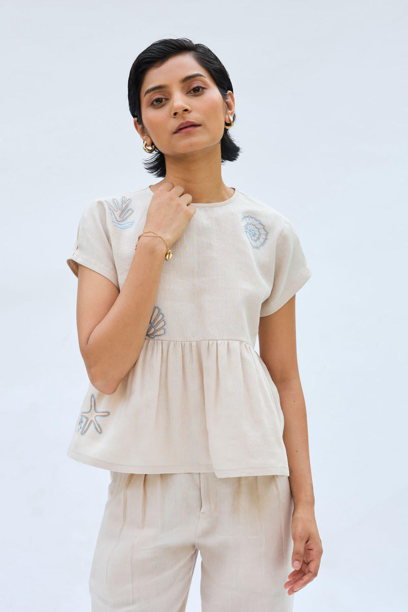 Sea Soul Linen Top by SUI in white color for women Worldwide