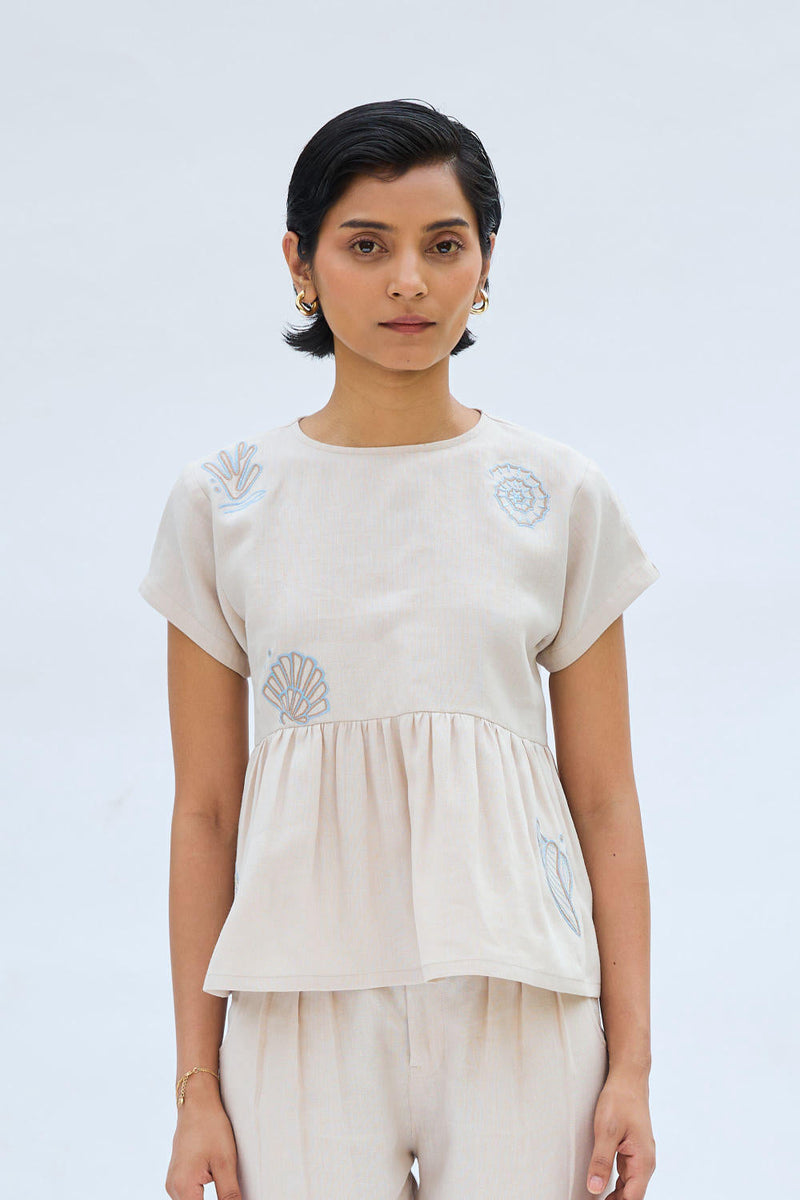 Sea Soul Linen Top by SUI in white color for women Worldwide