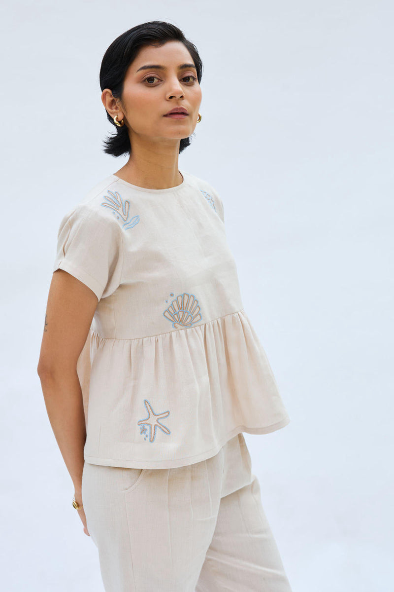 Sea Soul Linen Top by SUI in white color for women Worldwide