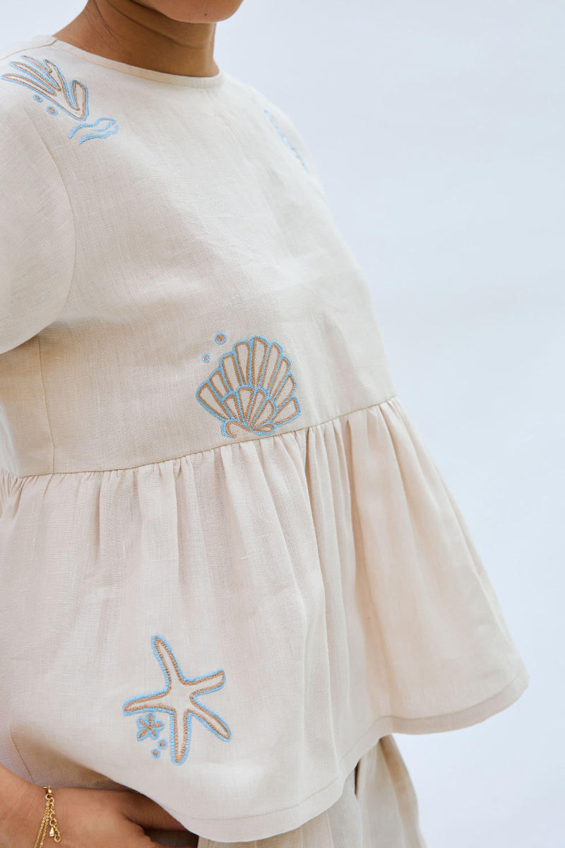 Sea Soul Linen Top by SUI in white color for women Worldwide
