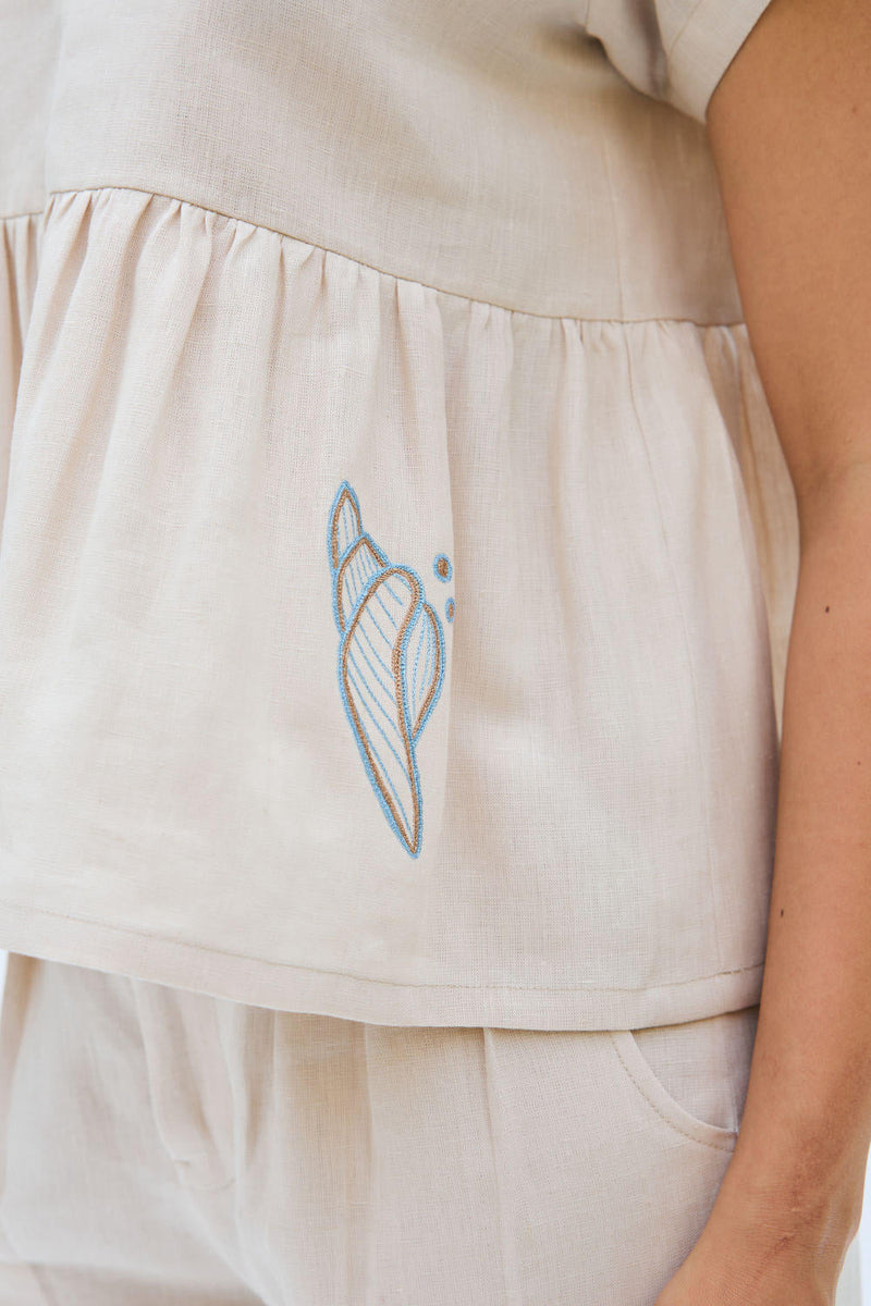 Sea Soul Linen Top by SUI in white color for women Worldwide