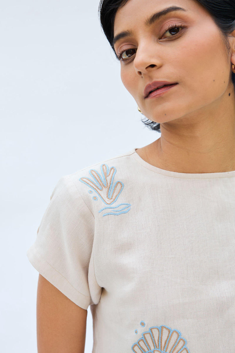Sea Soul Linen Top by SUI in white color for women Worldwide