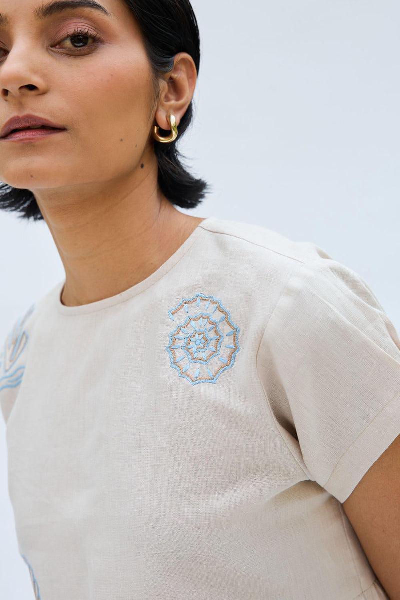 Sea Soul Linen Top by SUI in white color for women Worldwide