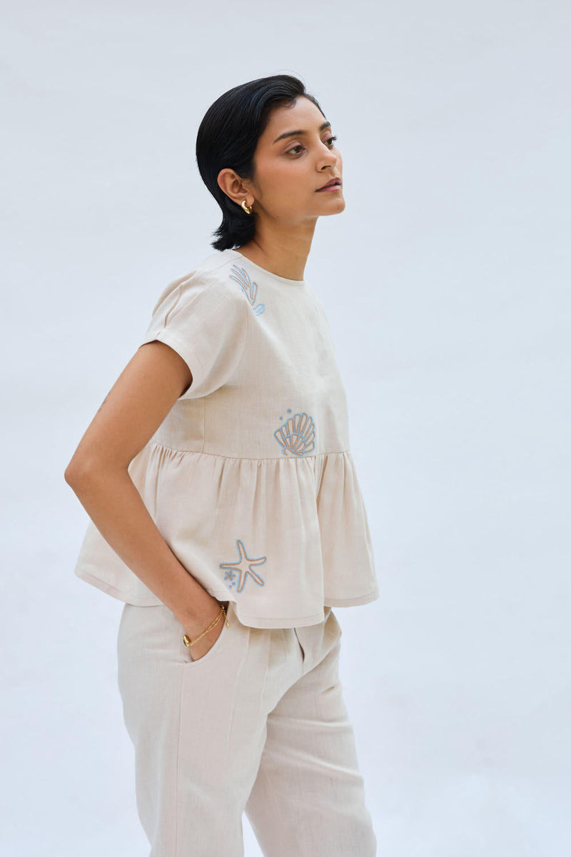 Sea Soul Linen Top by SUI in white color for women Worldwide