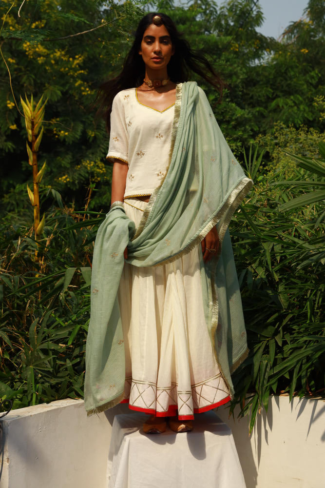 Seher ghagra set cotton Lehenga Sets by Khara Kapas in ivory for women Worldwide