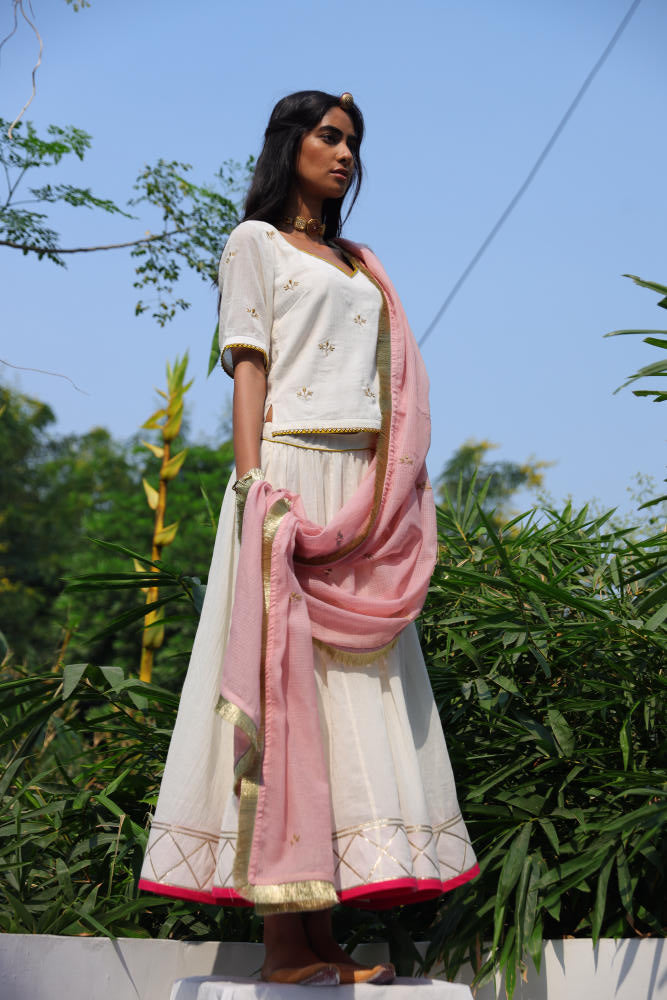Seher ghagra set cotton Lehenga Sets by Khara Kapas in ivory for women Worldwide