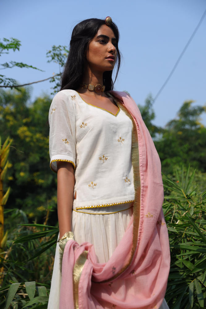 Seher ghagra set cotton Lehenga Sets by Khara Kapas in ivory for women Worldwide
