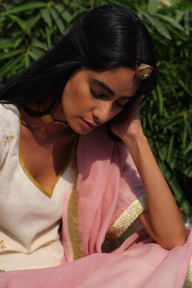 Seher ghagra set cotton Lehenga Sets by Khara Kapas in ivory for women Worldwide