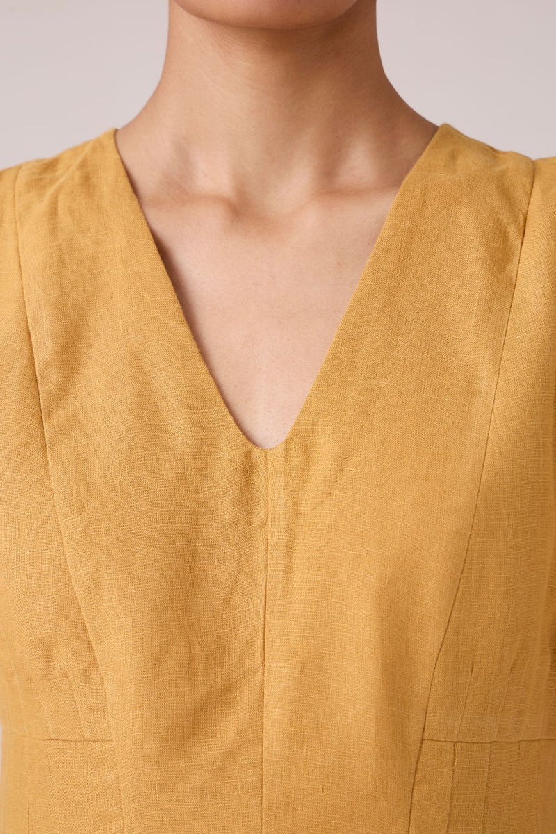Selene Mustard Linen Dress linen by The Summer House in mustard color for women Worldwide