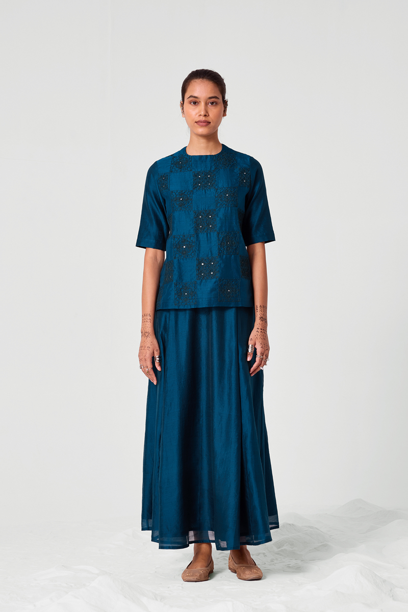 Sen Teal Handwoven Maxi Skirt