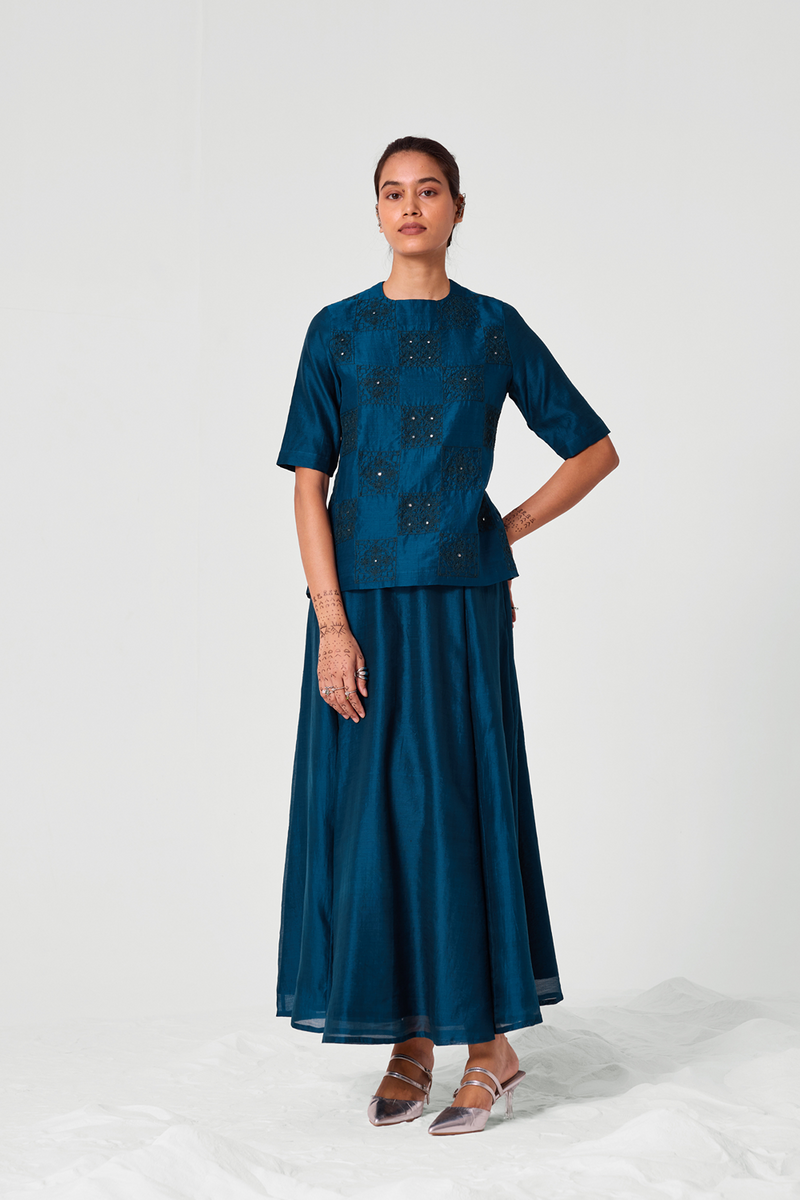 Sen Teal Handwoven Maxi Skirt