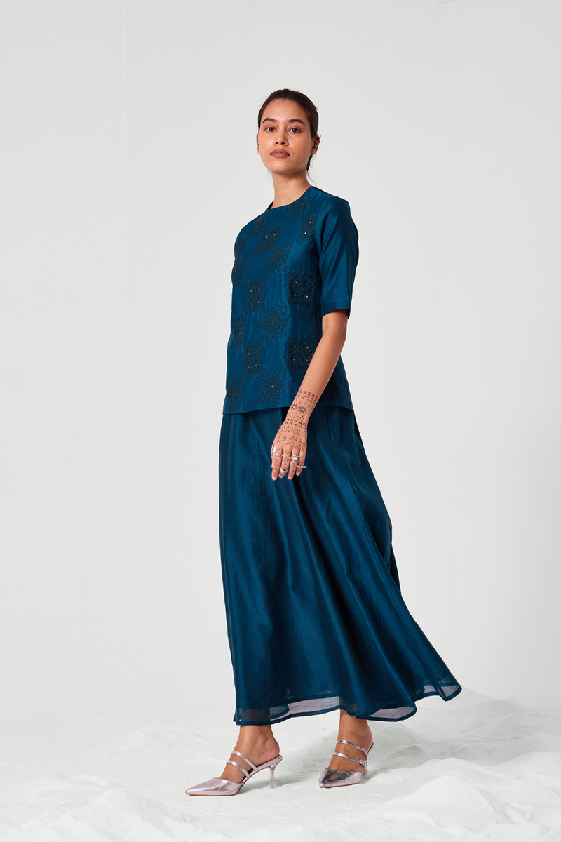 Sen Teal Handwoven Maxi Skirt
