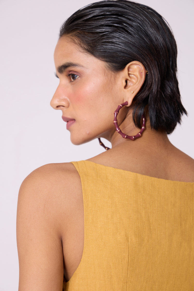 Senaka Yellow Linen Panelled Dress all linen by The Summer House in yellow color for women Worldwide