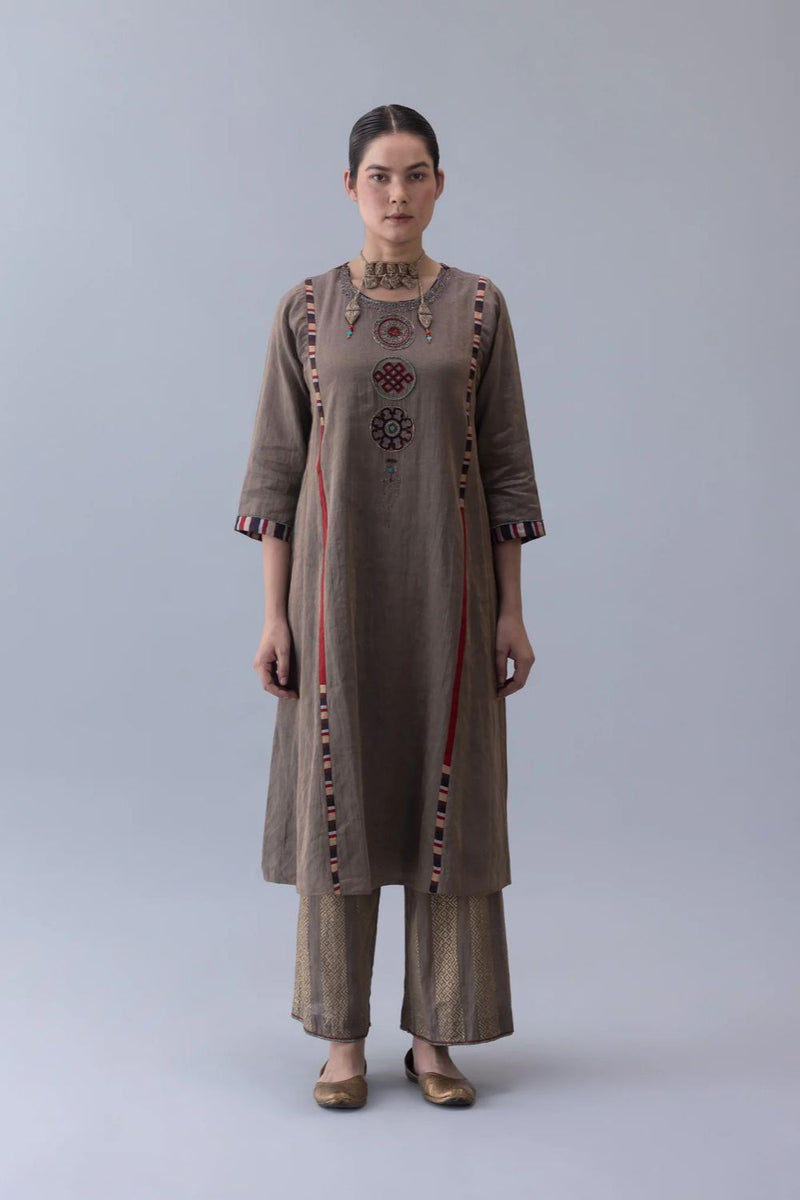Serdok Kurta-Charcoal tissue by Shades of India in charcoal color for women Worldwide