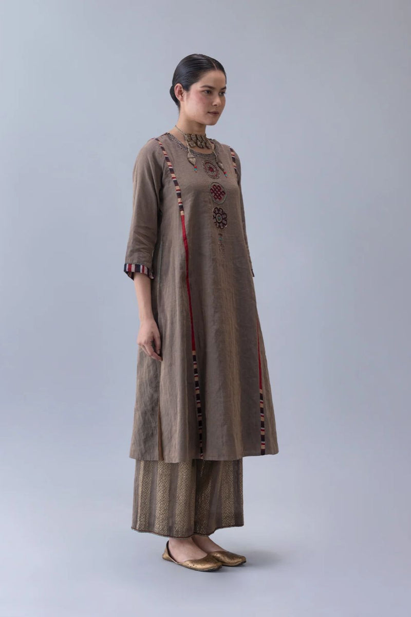 Serdok Kurta-Charcoal tissue by Shades of India in charcoal color for women Worldwide