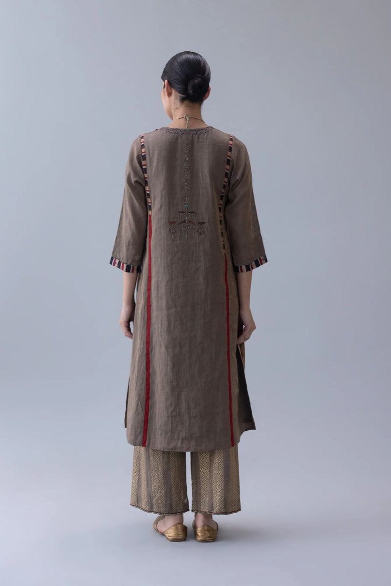 Serdok Kurta-Charcoal tissue by Shades of India in charcoal color for women Worldwide