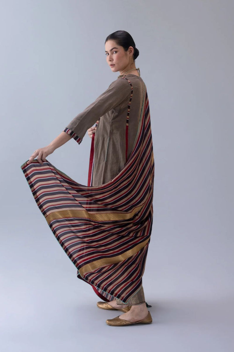 Serdok Kurta-Charcoal tissue by Shades of India in charcoal color for women Worldwide