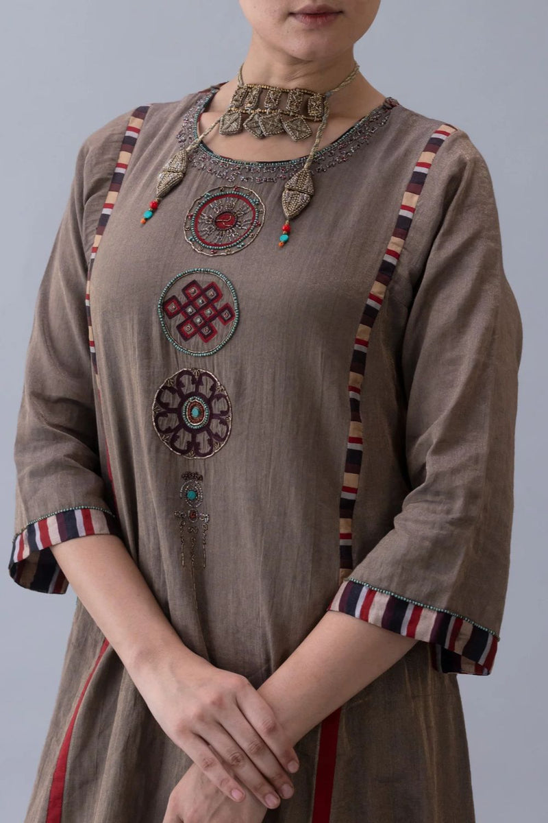 Serdok Kurta-Charcoal tissue by Shades of India in charcoal color for women Worldwide