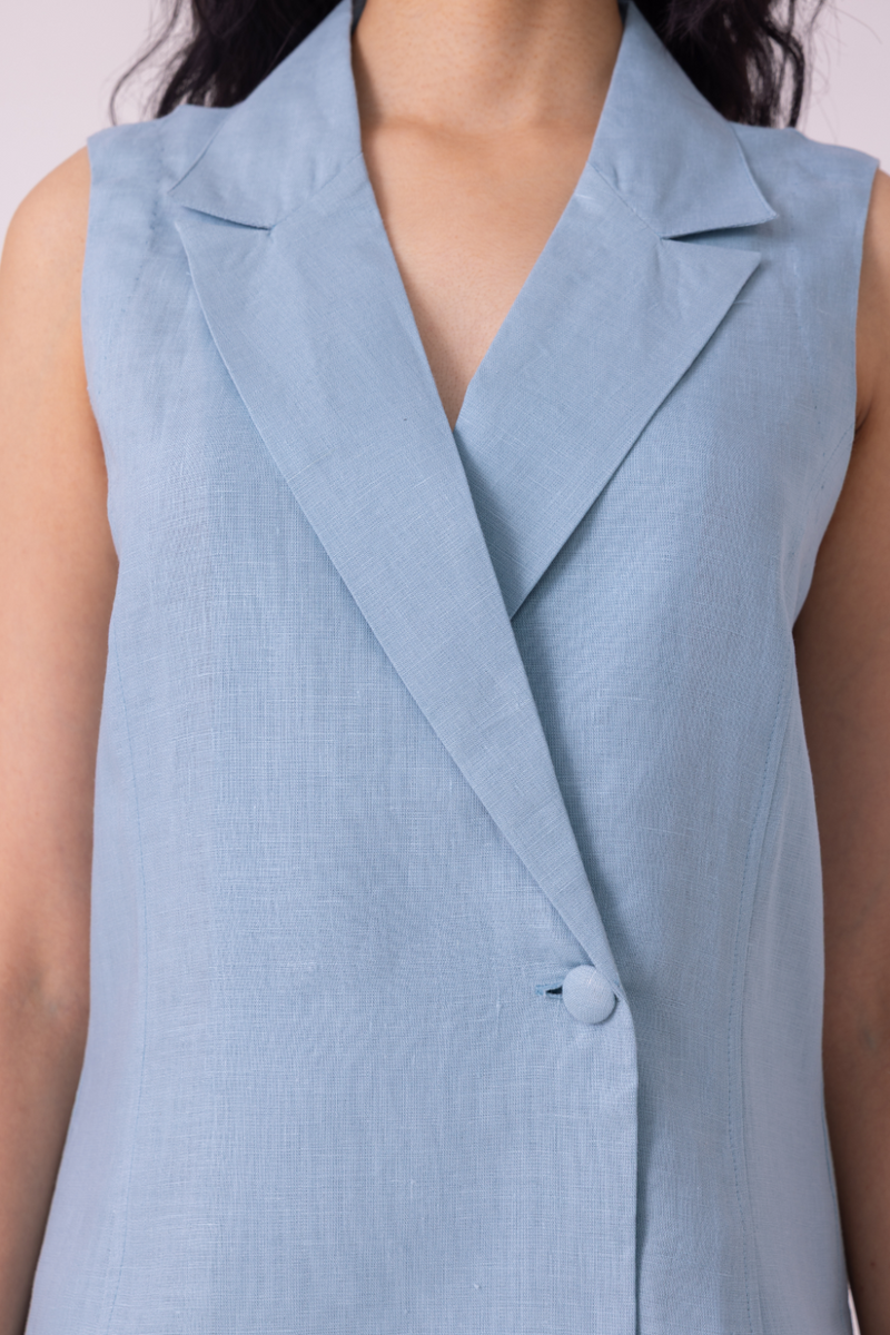 Serena Blue Linen Vest all linen by The Summer House for women Worldwide
