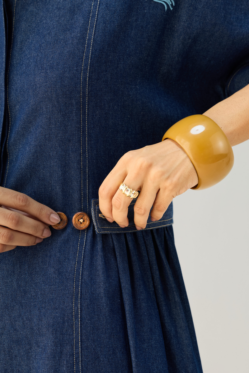 Shades Of Blue Sustainable Denim Dress cotton by Sui in blue color for women Worldwide