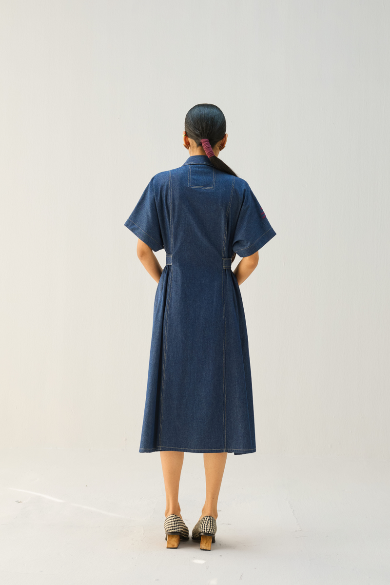 Shades Of Blue Sustainable Denim Dress cotton by Sui in blue color for women Worldwide
