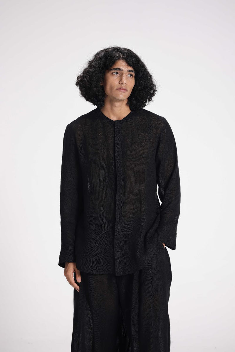 Sheer Full Sleeve Tunic linen by Turn Black in black color for women Worldwide