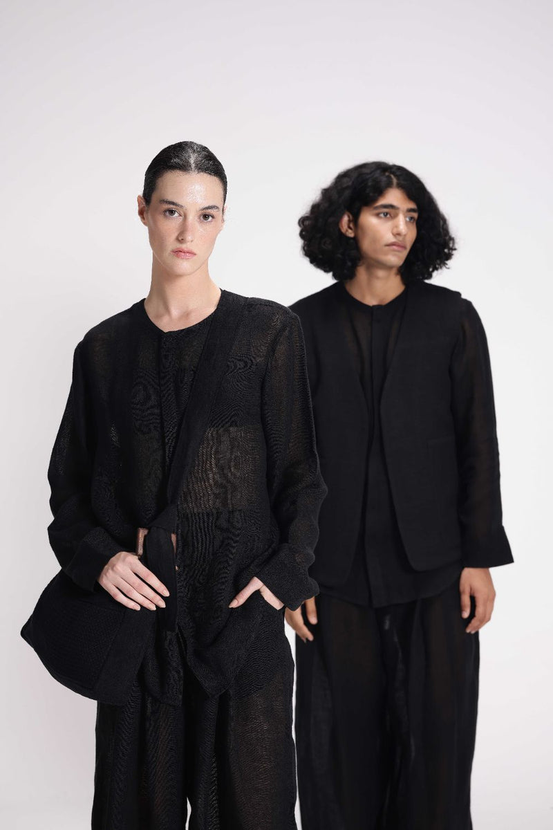 Sheer Full Sleeve Tunic linen by Turn Black in black color for women Worldwide
