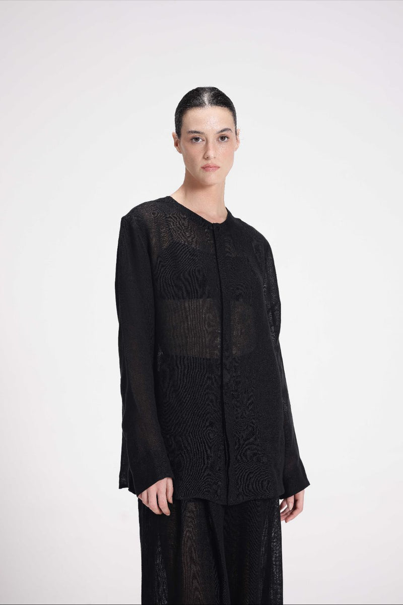 Sheer Full Sleeve Tunic linen by Turn Black in black color for women Worldwide