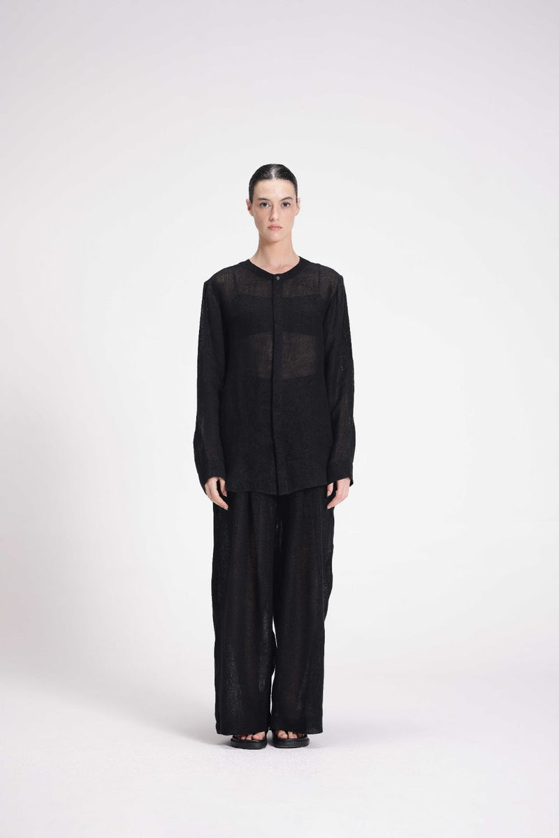 Sheer Full Sleeve Tunic linen by Turn Black in black color for women Worldwide