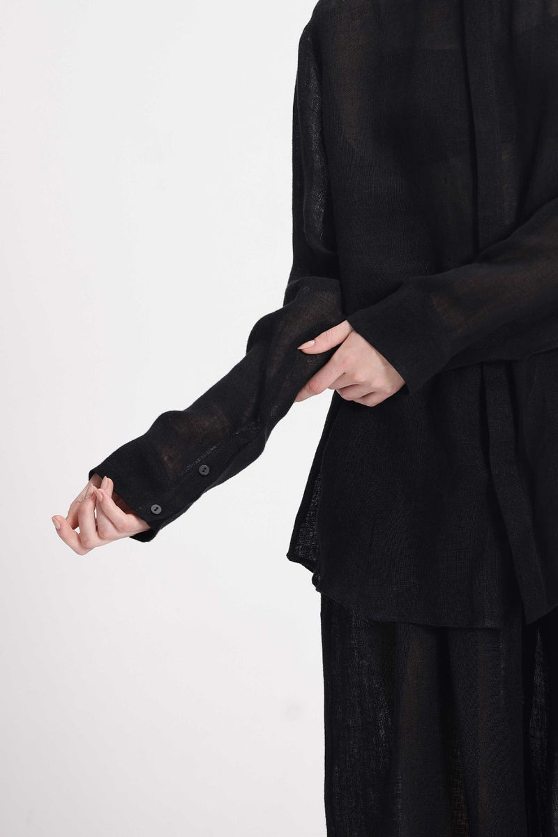 Sheer Full Sleeve Tunic linen by Turn Black in black color for women Worldwide