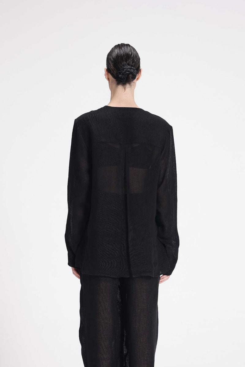 Sheer Full Sleeve Tunic linen by Turn Black in black color for women Worldwide