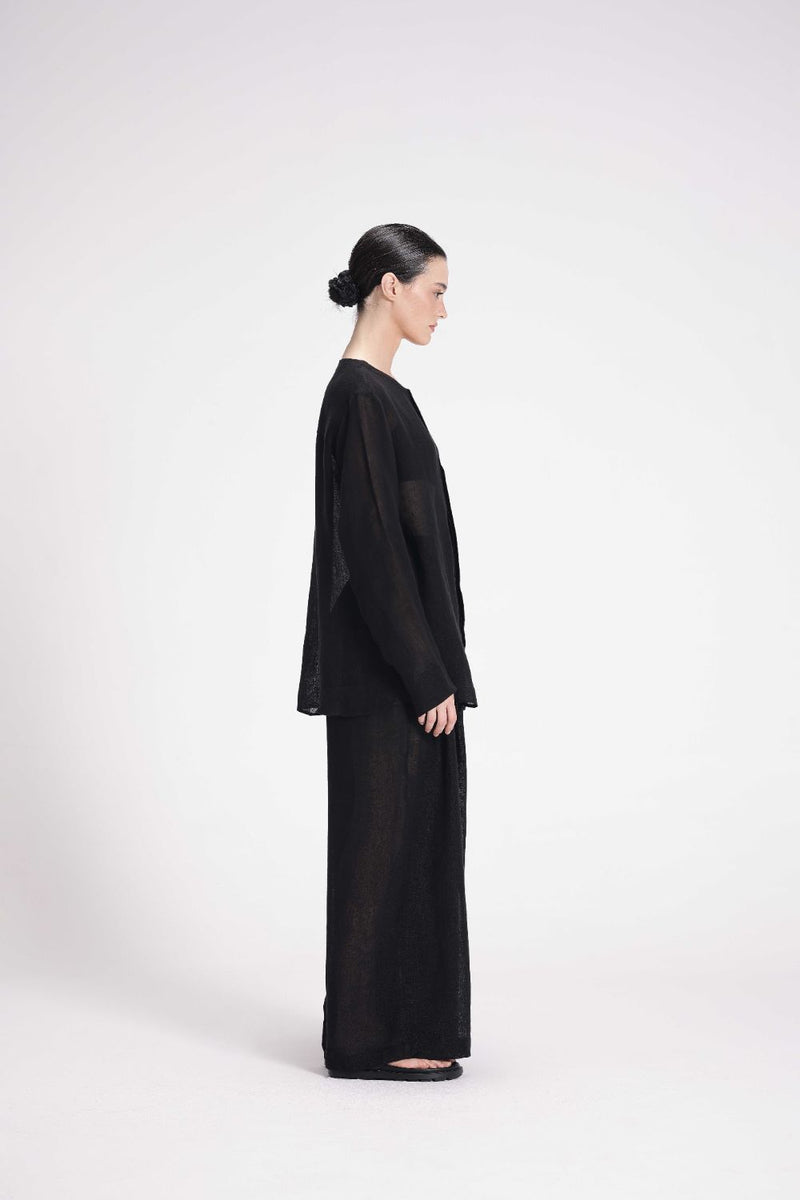 Sheer Full Sleeve Tunic linen by Turn Black in black color for women Worldwide
