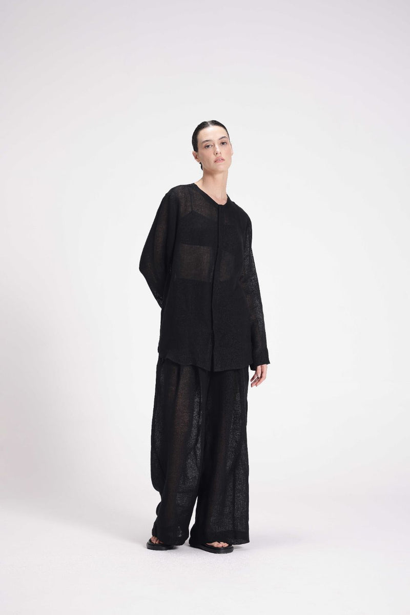 Sheer Full Sleeve Tunic linen by Turn Black in black color for women Worldwide