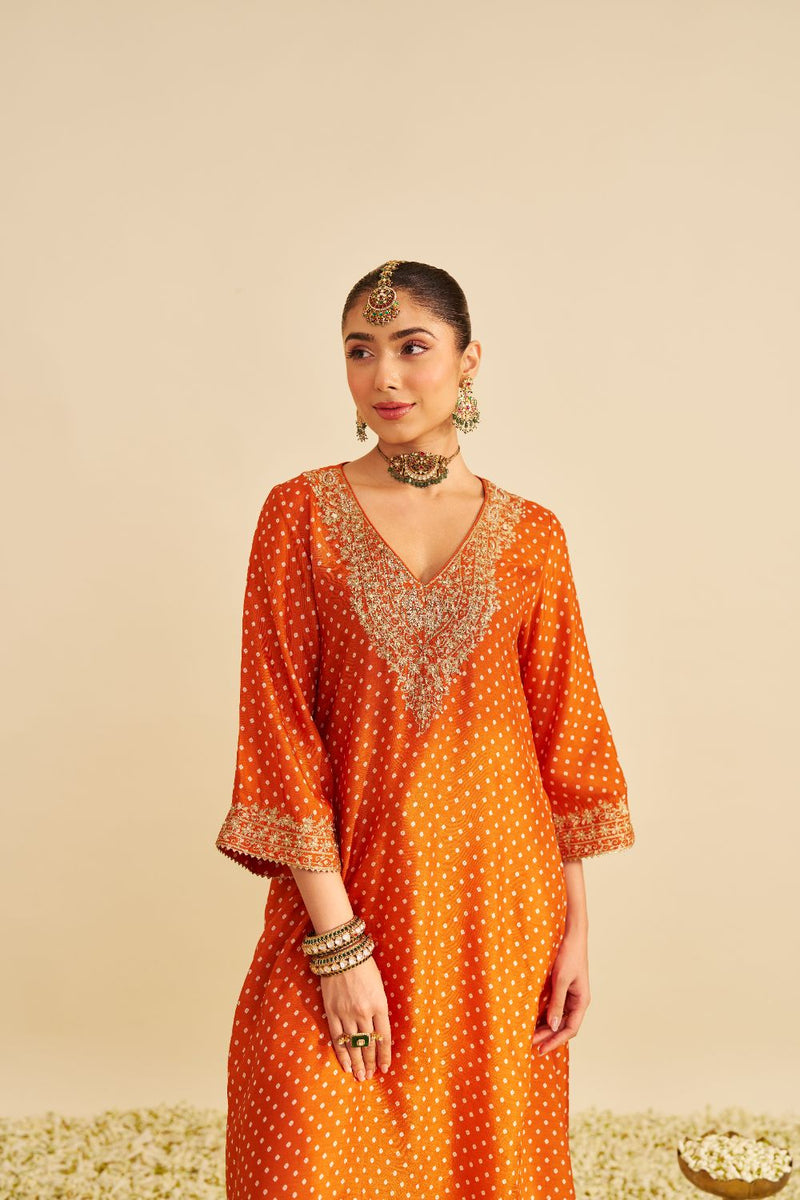 Amaya - Long Kaftan With Salwar-Burnt Orange silk by SHEETAL BATRA in orange color for women Worldwide