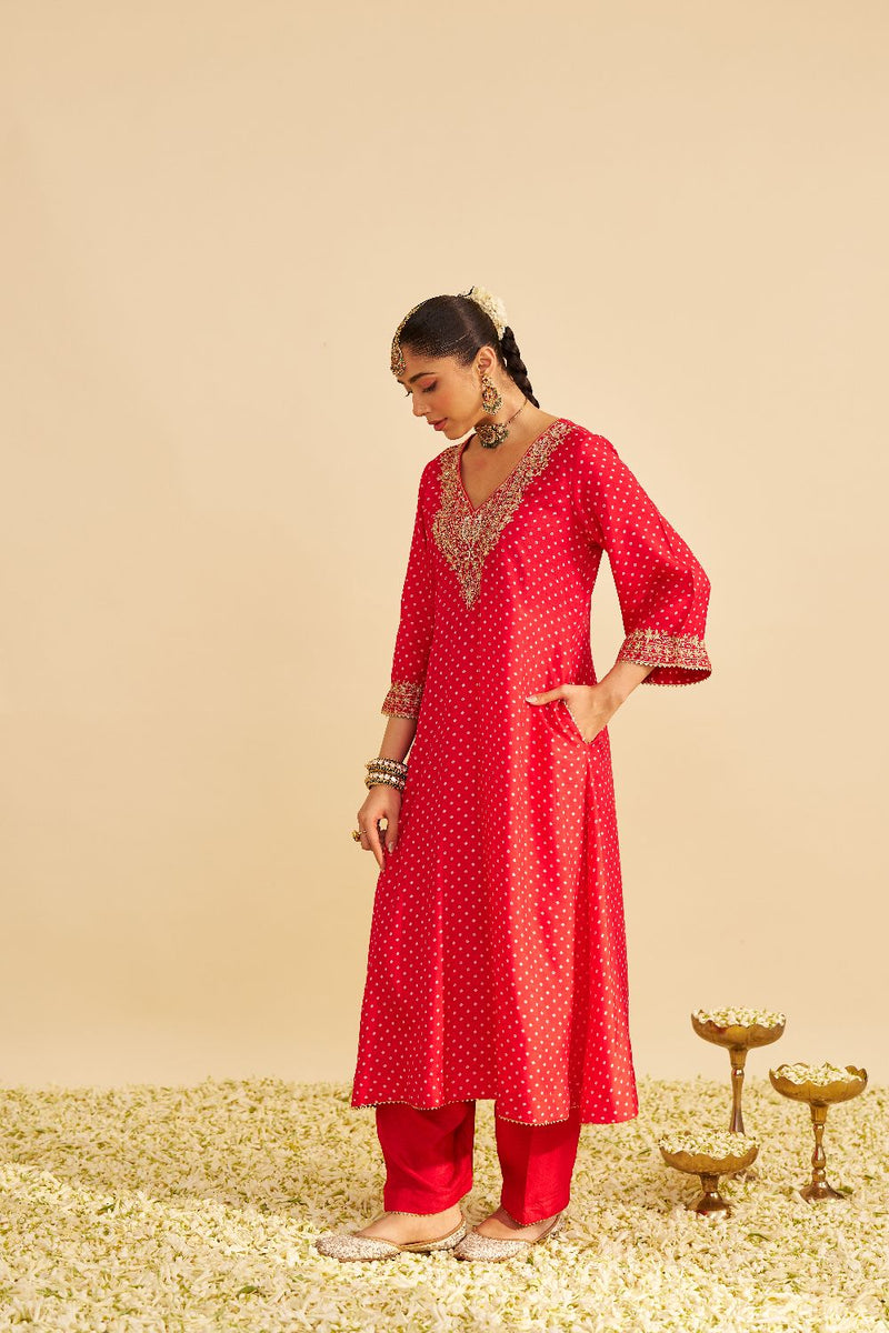 Zaliyah - Long Chauga With Salwar-Red silk by SHEETAL BATRA in red color for women Worldwide