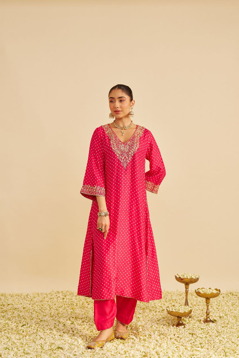 Amaya - Long Kaftan With Salwar-Hotpink silk by SHEETAL BATRA in pink color for women Worldwide