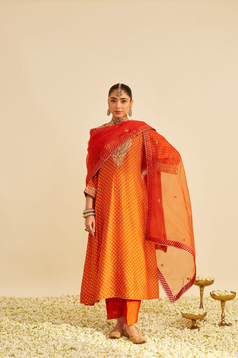 Zaliyah - Long Chauga With Salwar-Orange silk by SHEETAL BATRA in orange color for women Worldwide