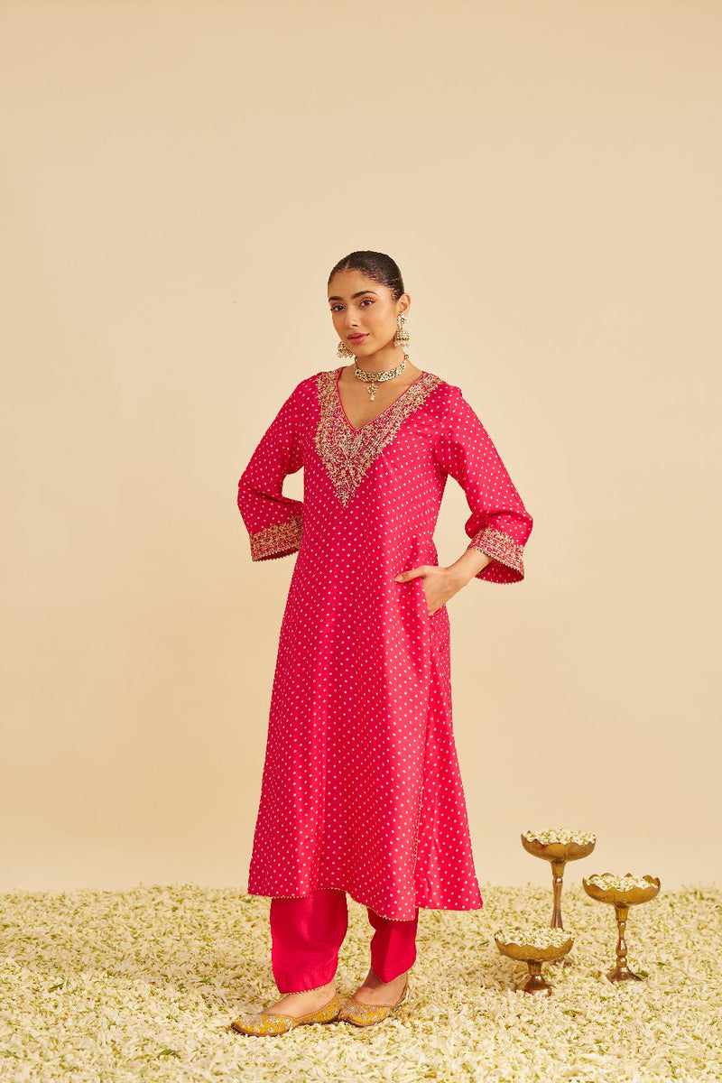 Amaya - Long Kaftan With Salwar-Hotpink silk by SHEETAL BATRA in pink color for women Worldwide