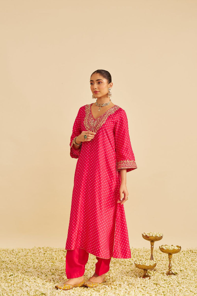 Zaliyah - Long Chauga With Salwar-Hotpink silk by SHEETAL BATRA in pink color for women Worldwide