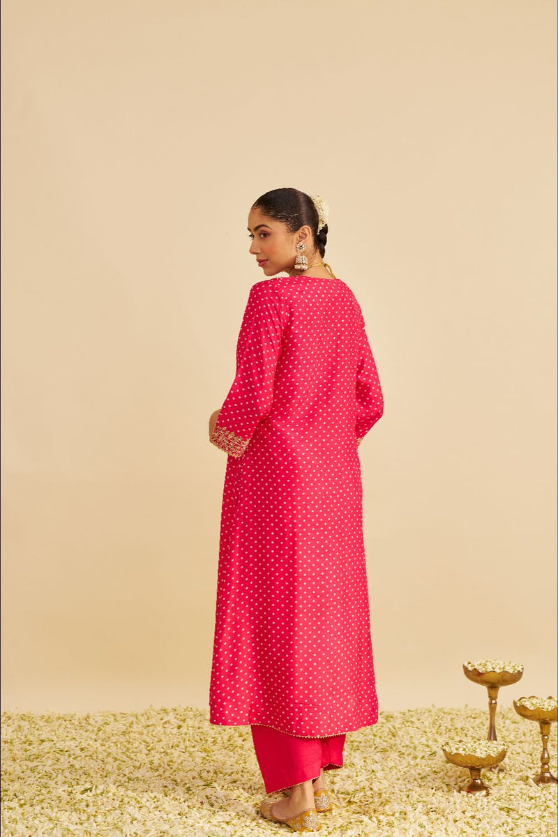 Amaya - Long Kaftan With Salwar-Hotpink silk by SHEETAL BATRA in pink color for women Worldwide