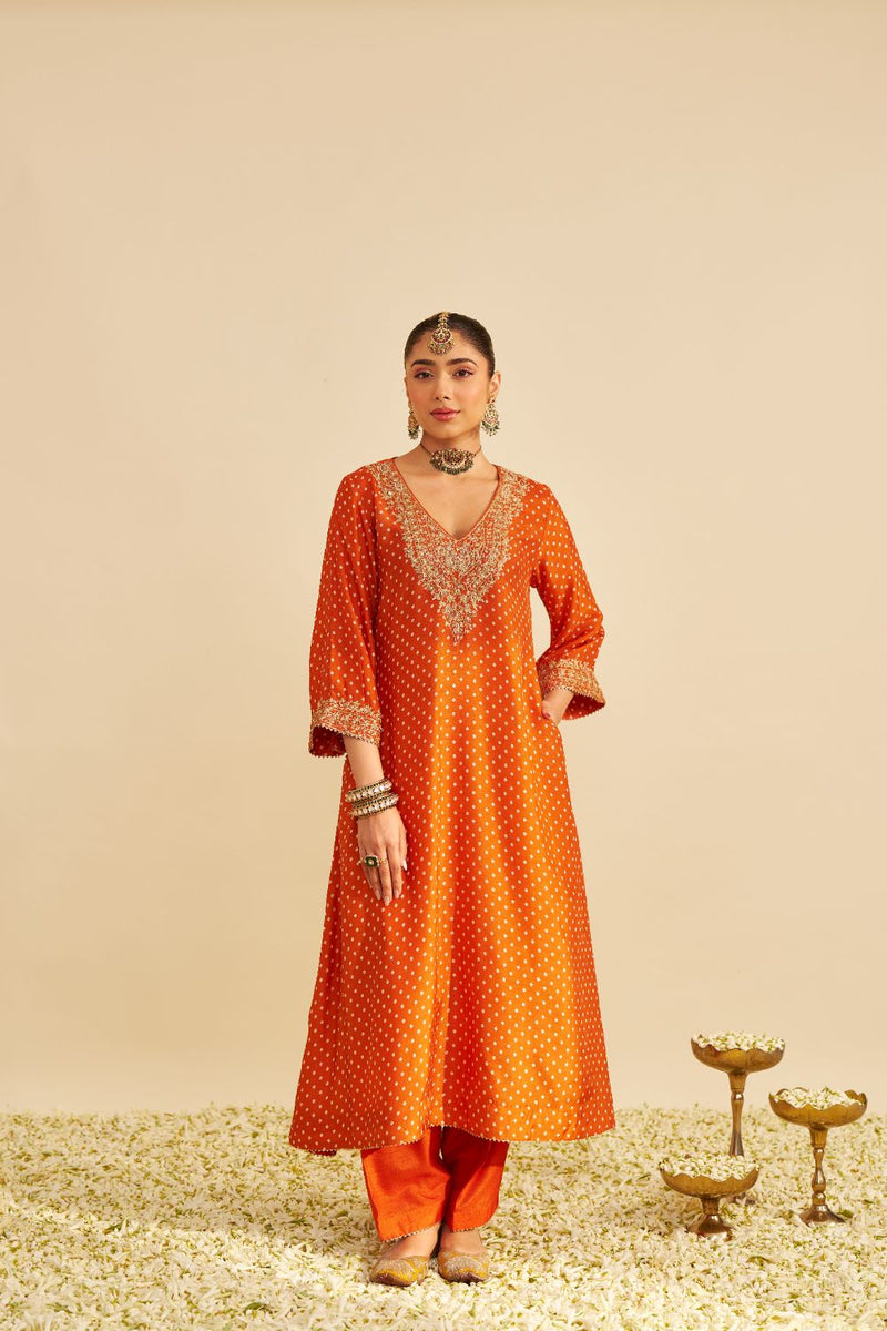 Zaliyah - Long Chauga With Salwar-Orange silk by SHEETAL BATRA in orange color for women Worldwide