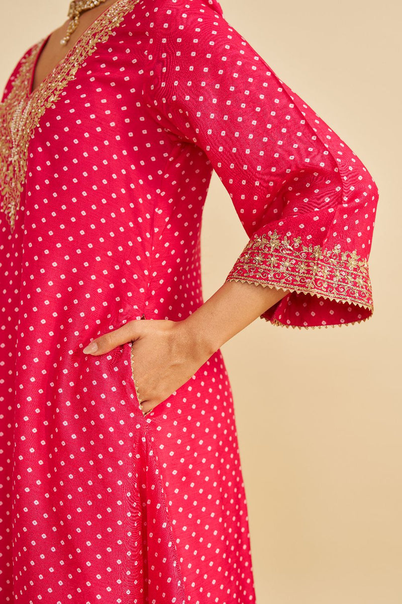 Amaya - Long Kaftan With Salwar-Hotpink silk by SHEETAL BATRA in pink color for women Worldwide