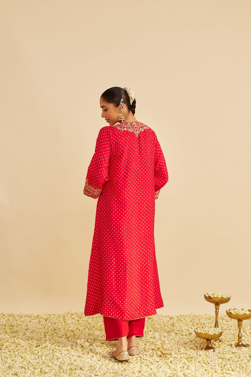 Shezia - Long Chauga With Salwar-Red silk by SHEETAL BATRA in red color for women Worldwide
